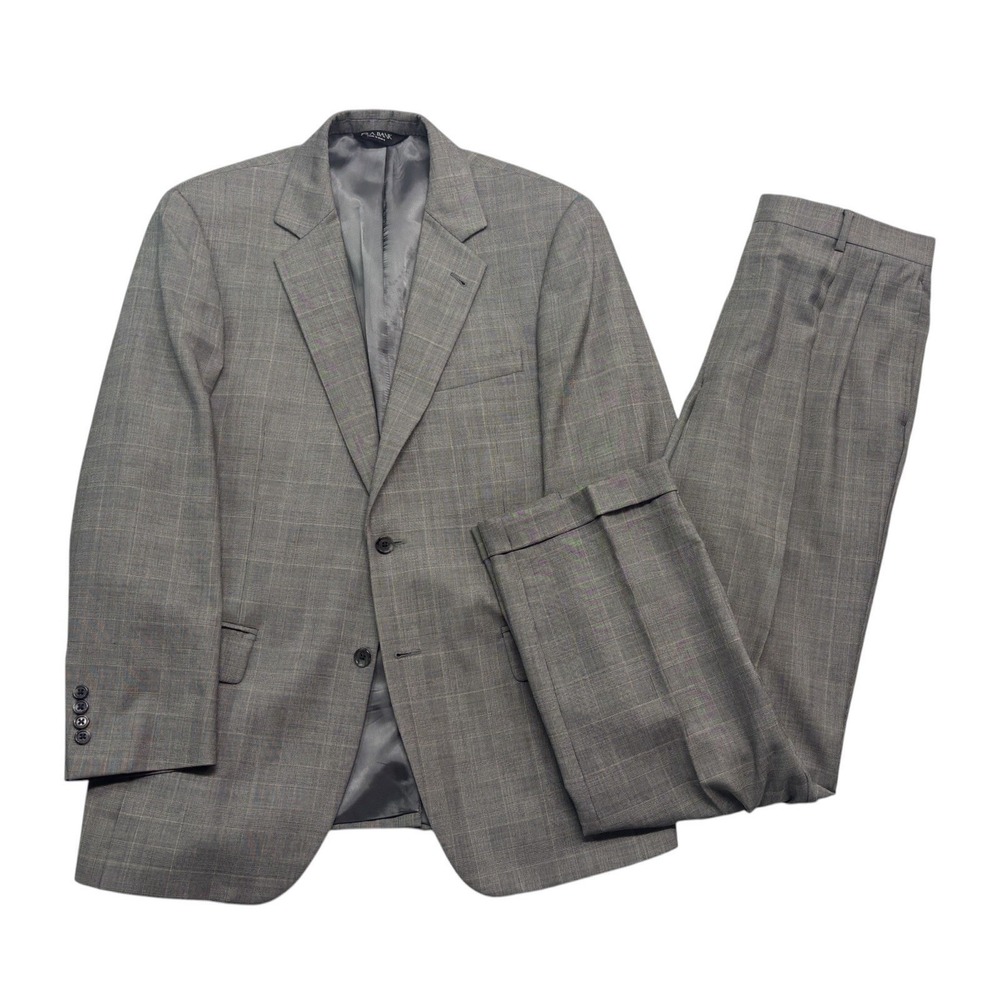 Jos A Bank 40R 34x32 Black White Glen Plaid 2pc Pant Suit Signature Collection